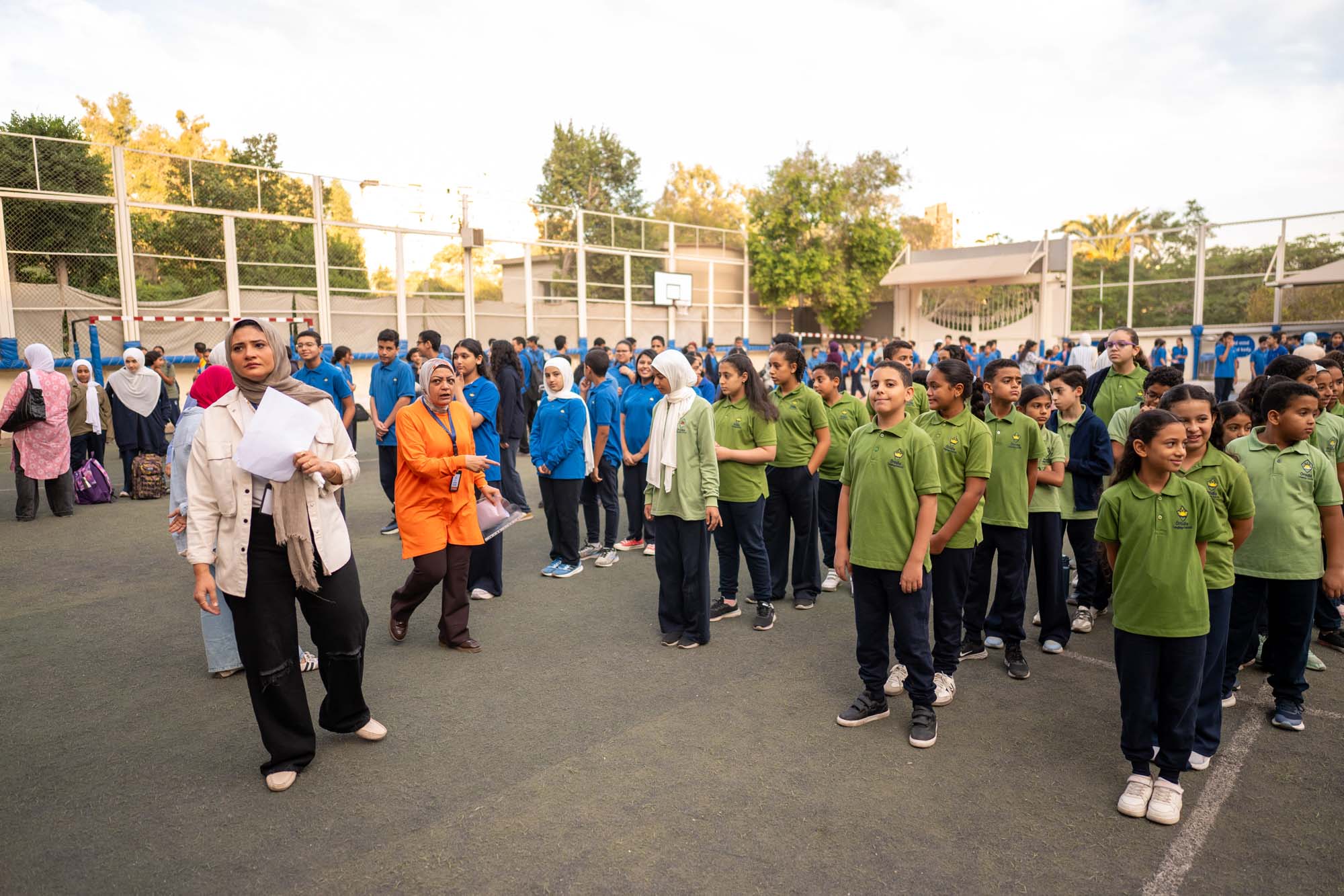 OLS students and teachers gathered in the school courtyard